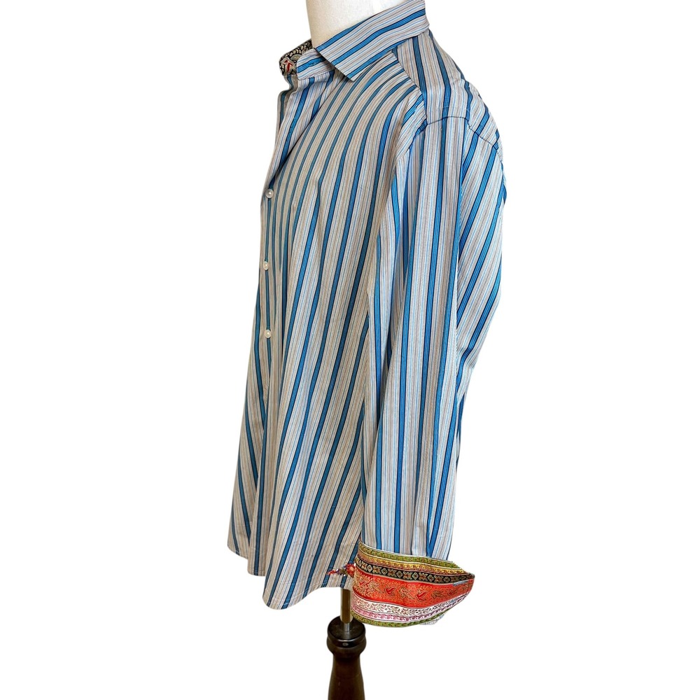 ROBERT GRAHAM Long Sleeve Button Down Striped Mens Shirt XL Silk Fold Back Cuffs - Picture 9 of 14
